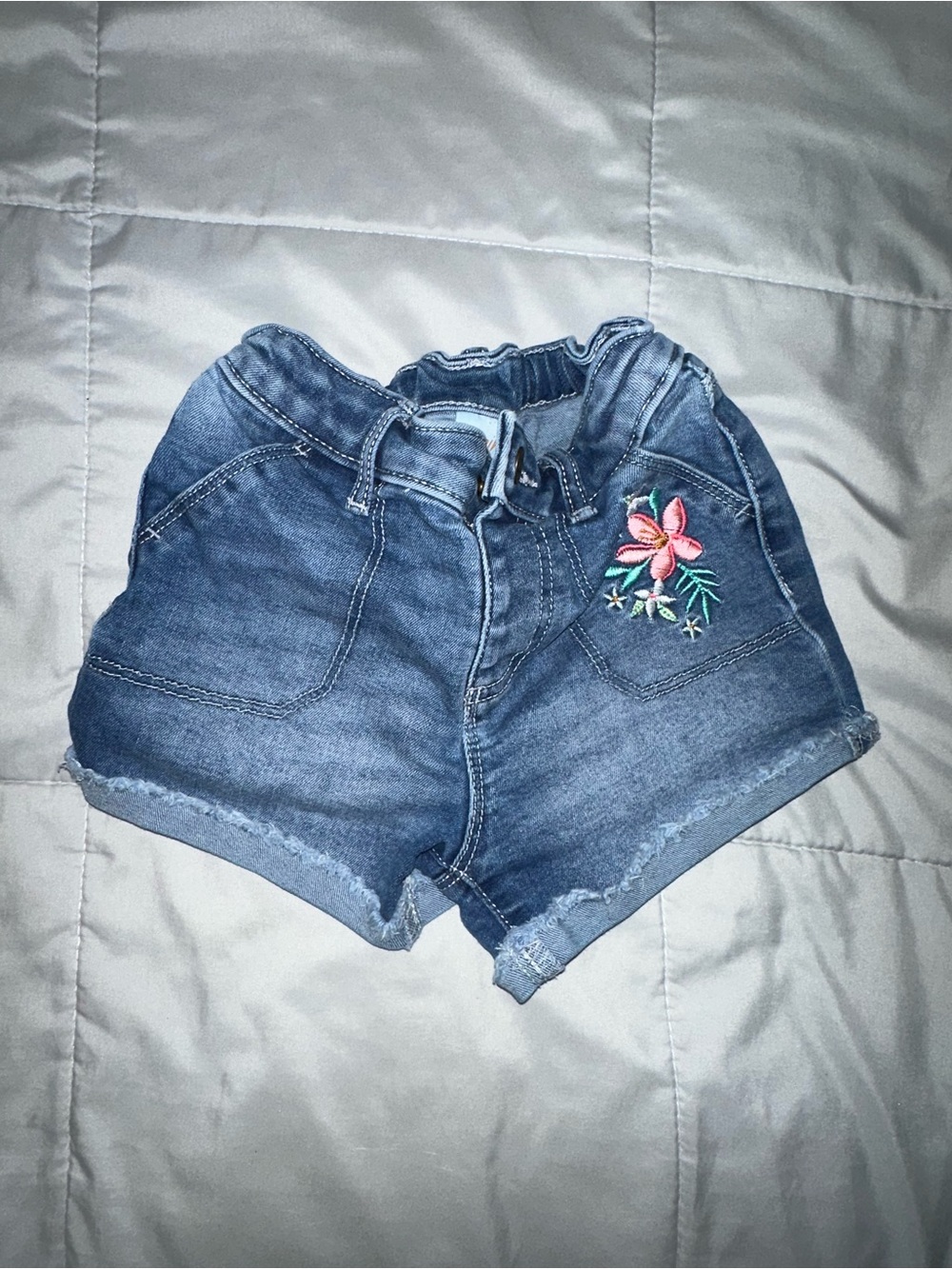jumping beans Blue Denim Shorts with Pink Floral Accent